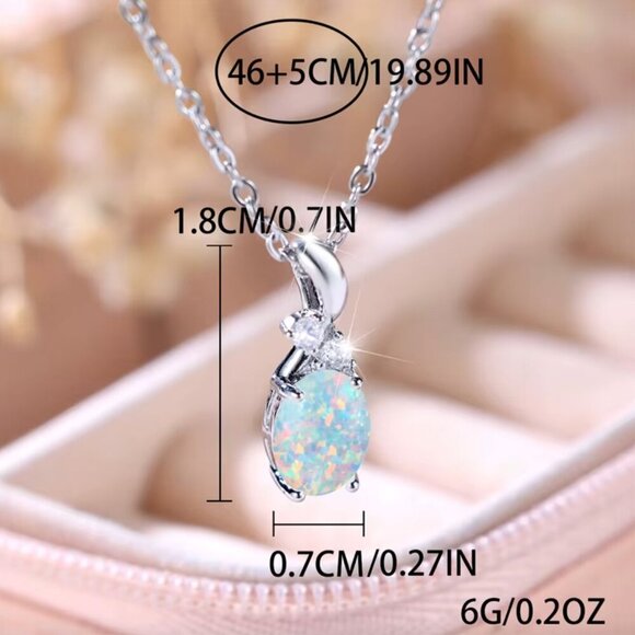 NEW 18k White Gold Opal Necklace Diamond Opal Pendant Necklace - Picture 5 of 7